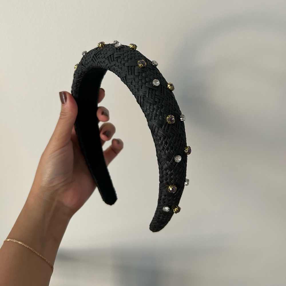 New  Anthropologie black faux raffia jeweled headband